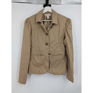 Banana Republic Linen Blend Cropped Jacket Tan 10 Career Office Closet Staple